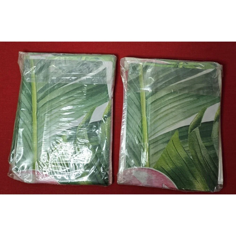 GEEORY Tropical Leaf & Flamingo Window Curtain Panel Pair - Green/Pink 84
